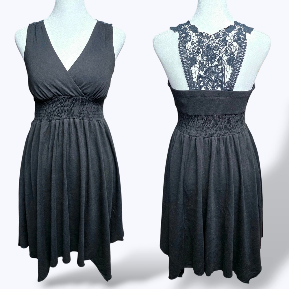 🔵 As U Wish Black Floral Lace Crochet Open Back Casual Summer Midi Dress Small